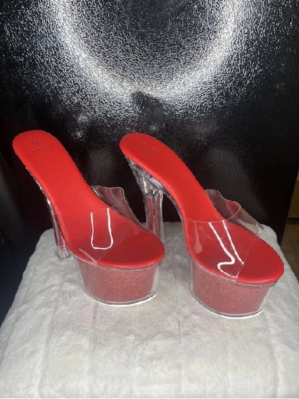 Red Clear Platform Mule Heels - Women